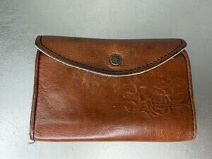 Vintage Wallet Floral Hand Tooled Brown Leather Distressed Multi Compartment